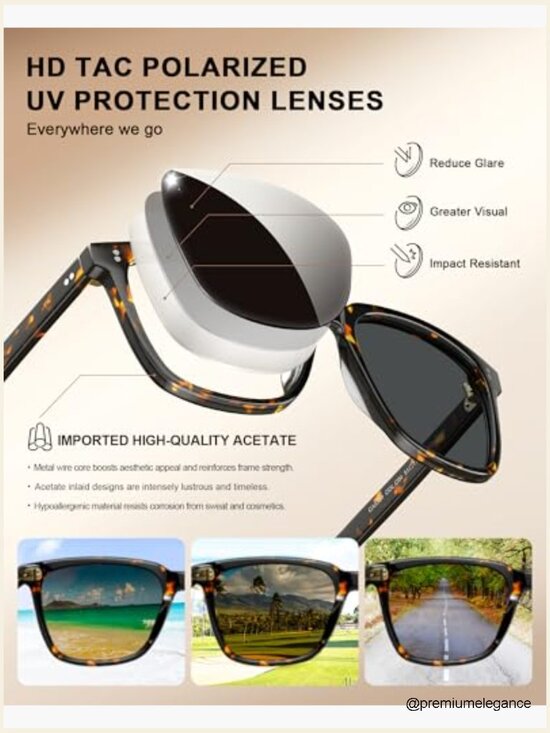 Square Acetate Sunglasses Polarized UV400 Women Small main image 4